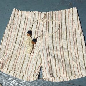 Johnny Was Workshop Shorts S EUC linen striped tie front tassel